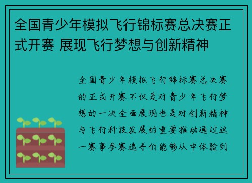 全国青少年模拟飞行锦标赛总决赛正式开赛 展现飞行梦想与创新精神