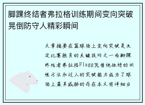 脚踝终结者弗拉格训练期间变向突破晃倒防守人精彩瞬间